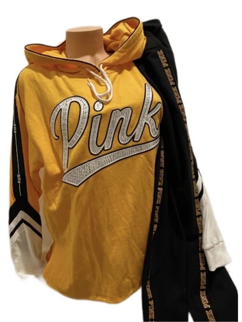 NEW VICTORIAS SECRET PINK BLING HOODIE & CHOOSE LEGGINGS RARE STUNNING RHINESTON